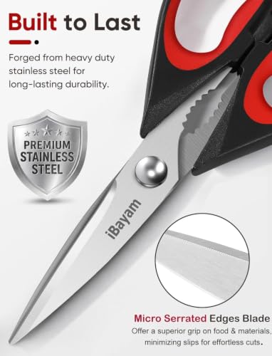 iBayam Kitchen Scissors Shears All Purpose Heavy Duty, Protective Sheath | 2-Pack, Ultra-Sharp Stainless Blades, Soft Comfort-Grip, Dishwasher Safe, Cooking Tool & Gadget Sets Poultry Kitchen Utensils