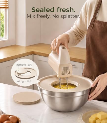 RFAPPMV Stainless Steel Mixing Bowls: 6-Piece Prep & Storage Set with Lids | Heavy-Gauge Anti-Warp - 0.7/1.1/1.5/2.1/3.5/4.5 QT Stainless Steel Bowls for Mixing & Serving - Stackable Set Saves 70% Space