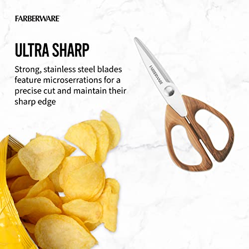 Farberware Stainless Steel Kitchen Shears Faux Wood Handle | Features Stainless Steel Blades, Stylish Faux Wood Handle, Ideal for Poultry & Herbs, All-Purpose Kitchen Use