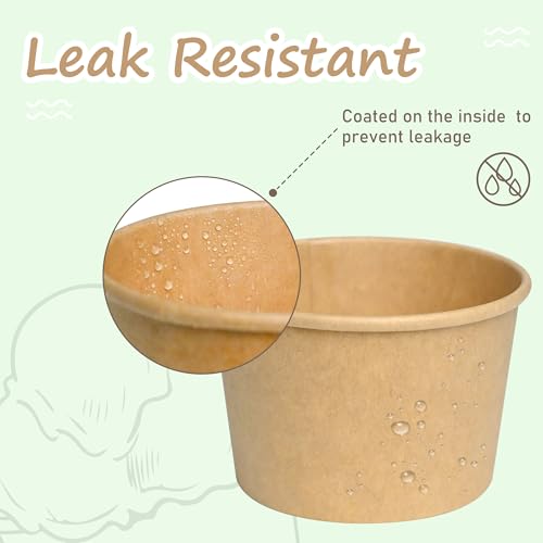ESSENTIAL Paper Ice Cream Cups, 50 Pcs 8oz Paper Snack Bowls | Disposable Dessert Bowls for Hot or Cold Food, Paper Snack Containers for Sundae, Frozen Yogurt, Soup (Brown)