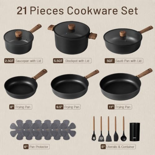 CAROTE 21pcs Pots and Pans Set, Nonstick Cookware Sets