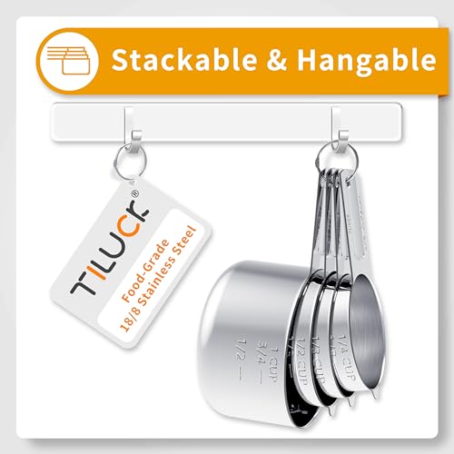 TILUCK Stainless Steel Measuring Cups & Spoons Set, Cups and Spoons | Stainless Steel Nesting Measure Cups , Kitchen Gadgets for Cooking & Baking (10)
