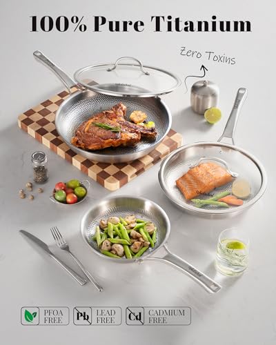 Titanium Pans for Cooking, 12 Inch Non-Toxic Frying Pan with Lid