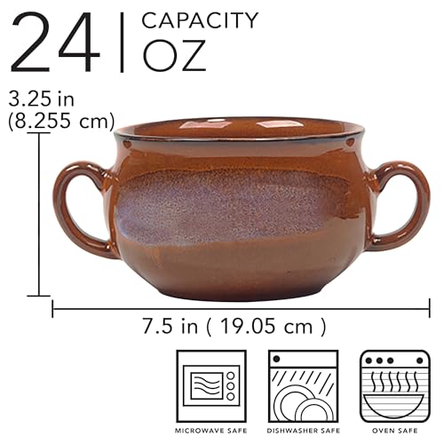Stoneware 24oz Reactive Glaze Soup Crocks Set of 4: Perfect for soups, stews, and casseroles. Unique reactive glaze, oven-safe, microwave- and dishwasher-friendly with easy-grip handles for serving.