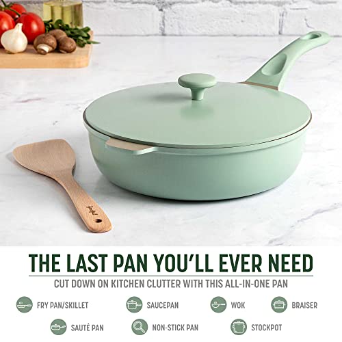 Goodful All-in-One Pan, Multilayer Nonstick Cookware Set, High-Performance Construction, Multipurpose Design Replaces Multiple Pots and Pans, Dishwasher Safe, 11-Inch, 4.4-Quart Capacity, Sage Green