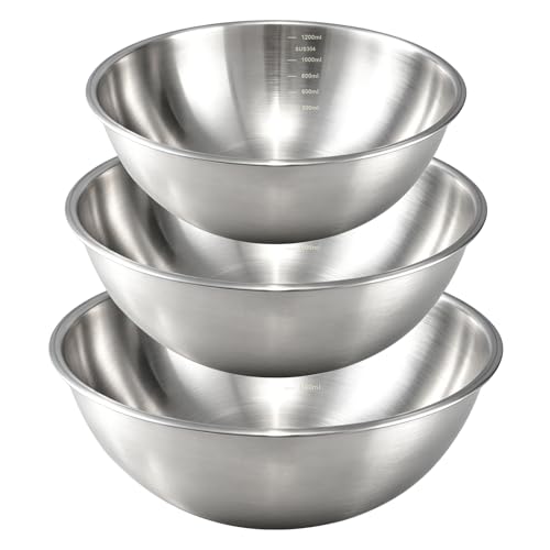 Gronivex Stainless Steel Mixing Bowls Set, 3-Piece (1.5, 2.2 & 3.4 Qt) | Food-Grade Metal, Dishwasher safe，Stackable Nesting & Space-Saving – For Kitchen Baking, Salads, Meal Prep, RV & Camping