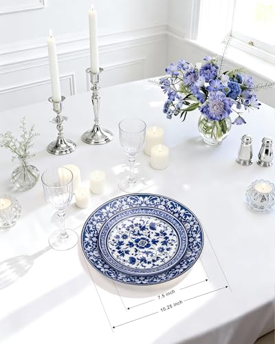 Hioasis Blue Plastic Plates, Fancy Disposable Pates, 60 Pcs for 30 Guests | Blue & white porcelain design. Dishwasher safe, 10.25" dinner & 7.5" dessert plates for Wedding