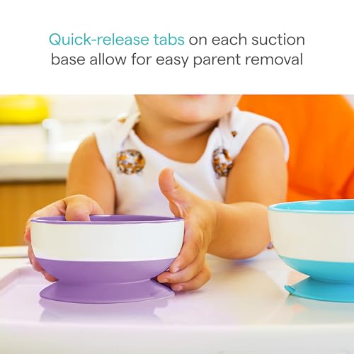 Munchkin Stay Put Suction Bowls for Baby, 3 Pack, Blue/Green/Purple