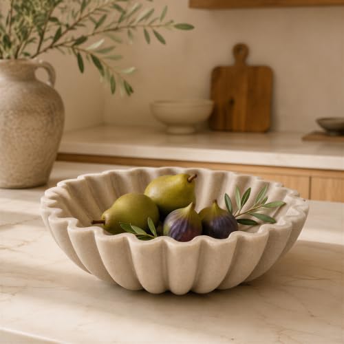 KIBAGA Decorative Marble Fruit Bowl for Your Kitchen Counter or Table Decor | Premium Resin Large Key Bowl Elevates Your Modern Home Decoration - Beautiful Catch All Bowl as the Perfect Entry Way Decor