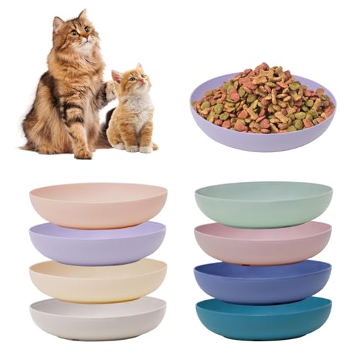 [8 Pack] Cat Dishes Whisker Friendly, Shallow Wide Pet Food and Water Bowl, Durable Wheat Straw Cat Bowls for Indoor Outdoor Cats