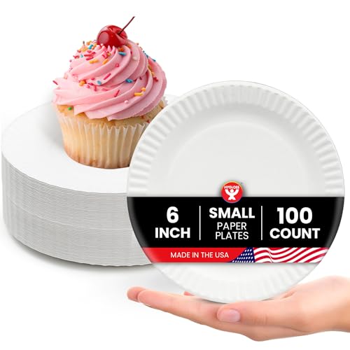 Hygloss Paper Plates 6-Inch, 100 Count, White, Uncoated, Microwave Safe | Bulk small disposable dessert plates for party, cake, appetizer, snack, foodware and crafts, environmentally friendly