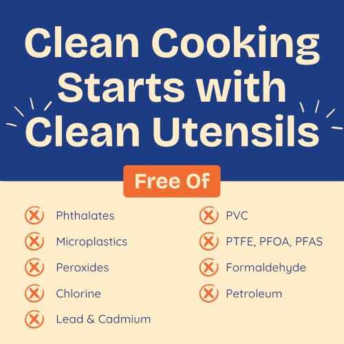 NonToxic Platinum Silicone Utensils, 100% Plastic-Free, 8-Pcs, Beige | LFGB-certified platinum silicone. Solid steel core, no hidden plastics. 500°F heat resistant. Non-scratch. Dishwasher safe