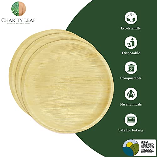Charity Leaf Disposable 12" Round Bamboo Plates (25 pieces) Bamboo Serving Platters, Disposable Boards, Eco-Friendly Dinnerware For Weddings, Catering, Events