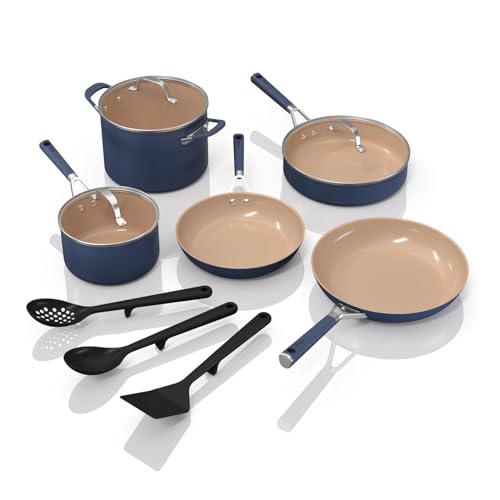 Ninja Ceramic Cookware Set, 11-Piece Kitchen Set, Navy Blue, CW49011