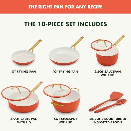 GreenPan Nonstick Reserve Pro 10 Piece Cookware Set, NSF Certified Ceramic, Hard Anodized PFAS-Free Pots & Pans Set with Lids, Stainless Steel Handles, Oven & Dishwasher Safe, Harvest Orange