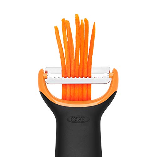 OXO Good Grips Stainless Steel Julienne Prep Vegetable Peeler | Food Prep, Shredder, Slicer, Blade, Non-Slip Grip, Carrot, Cucumber, Zucchini Strips, Zoodles, Dishwasher Safe