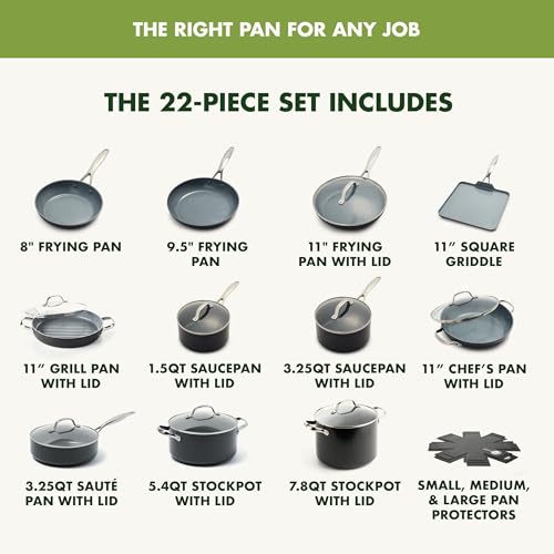 GreenPan Valencia Pro 22 Piece Cookware Set Ceramic Nonstick Pots & Pans