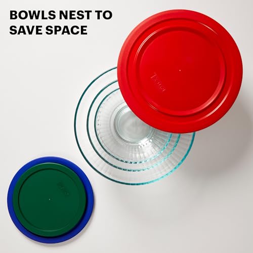 Pyrex Sculpted (3-Pack) Glass Mixing Bowls Set With Plastic Lids | For prepping, baking, & cooking, preheated oven, dishwasher, mircrowave & freezer safe