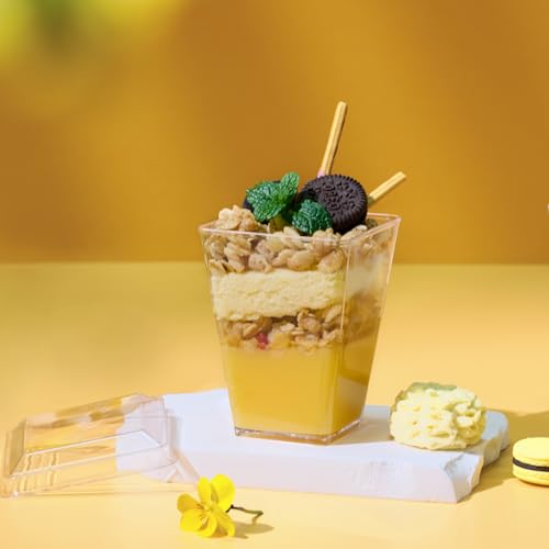 JOLLY CHEF 5 oz Plastic Dessert Cups with Lids and Spoons 50 Pack | Plastic Yogurt Parfait Appetizer Cup for Party, Clear Mini Dessert Shooter for Pudding Fruit Trifle Ice Cream