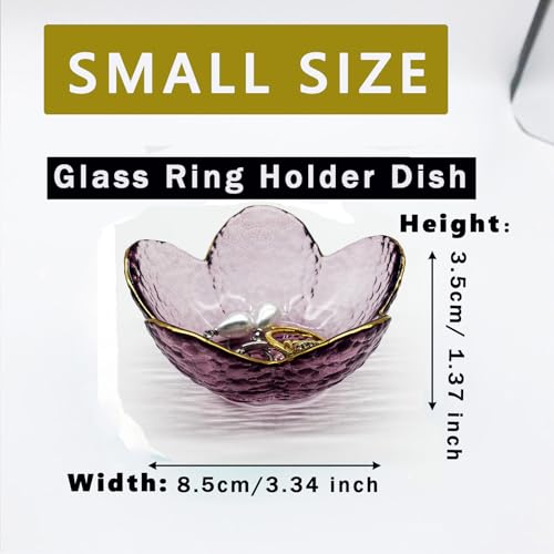 BESSKON Purple Flower Ring Dish, Small Glass Jewelry Dish Tray, Ring Holder Jewlery Tray Trinket Dish, Bathroom Nightstand Decor Jewelry Bowl Christmas Friendship Birthday Gifts for Women, Soap Dish