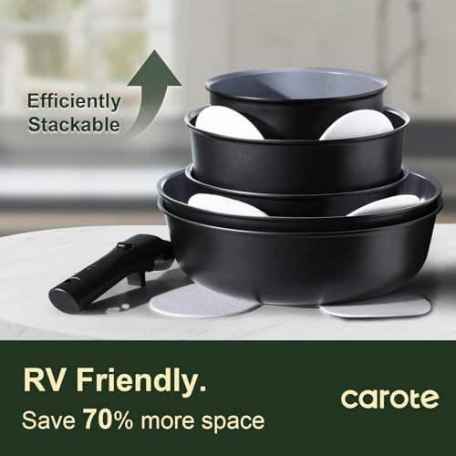 CAROTE 19pcs Ceramic Cookware Set Detachable Handle,Pots and Pans Non Stick