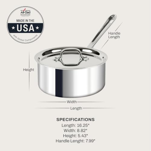 All-Clad - 8701004398 All-Clad 4203 Stainless Steel Tri-Ply Bonded Dishwasher Safe Sauce Pan with Lid / Cookware, 3-Quart, Silver -