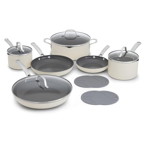Calphalon Ceramic Nonstick 12 Piece Cookware Set, Easy Cleanup Pots and Pans for Everyday Cooking, PFAS-Free Kitchen Set, Dishwasher Safe, Oven Safe, Flour