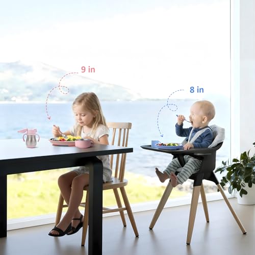 Bakpoco Stainless Steel Suction Plates for Toddlers, 8" Divided Kids Baby Plates with Removable Silicone Suction, Non Toxic Non Slip Portion Control Snack Dishes 3 Packs, Pink Beige Lilac