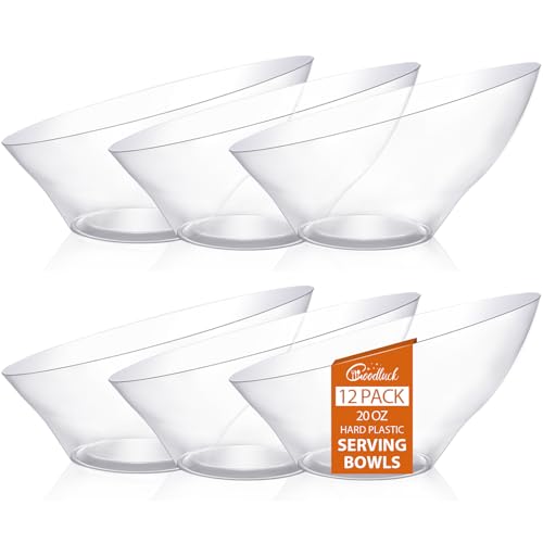 Goodluck 12 Pack Clear Plastic Serving Bowls for Party - 20 OZ | Angled Disposable Serving Bowls for Wedding Party Chip, Candy, Salad & Fruit