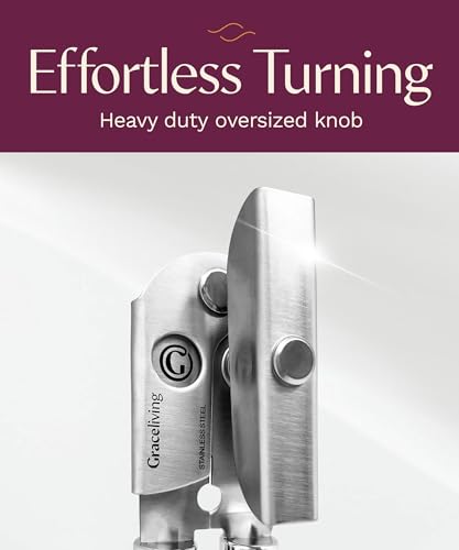 Graceliving Heavy Duty Manual Can Opener with Magnetic Lid Lifter, Mauve | Premium Stainless Steel Body, Sharp Cutting Blade, Oversized Easy-Turn Knob, Soft-Touch Handle, Bottle Opener, Kitchen Use