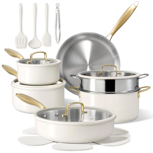CAROTE 18 PCS Stainless Steel Cookware Set, Pots and Pans Set