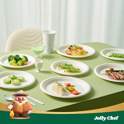 Compostable Heavy Duty 10 Inch 125 Pack Disposable Eco-Friendly Paper Plate | White Uncoated Plates Made of Bagasse Biodegradable for Hot Cold Food Party Dinner Sugarcane Fibers