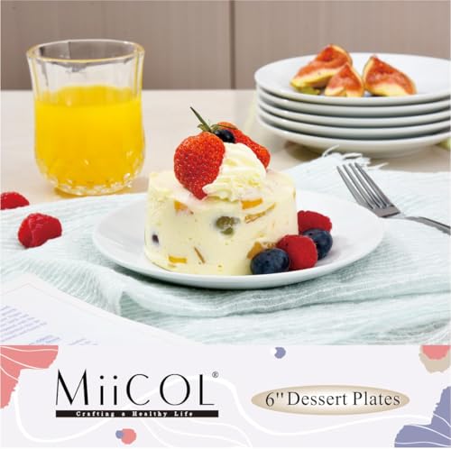 Miicol Small Dessert Plates Set of 6, Ceramic White Appetizer Plates 6 Inch | Mini Porcelain Serving Plate for Cake, Bread, Salad, Snack