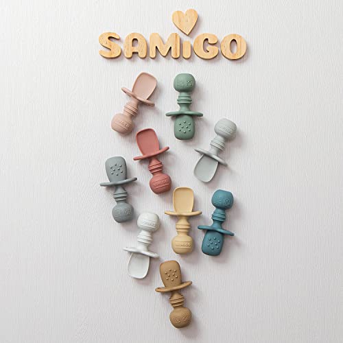 SAMiGO Silicone Baby Spoons Self Feeding 6 Months, Infant Eating Utensils | 3-Pack, First Stage Spoons for Baby Led Weaning, Baby Feeding Essentials, Ideal for Starting Solid Food, 6-12M & Toddlers