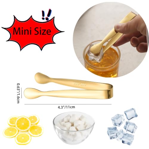 8PCS Gold Mini Metal Tongs,4.3"/11cm,Stainless Steel 304,for Ice Cube,Sugar | Kitchen Accessories for Serving Food, Salad, Toaster, Desserts