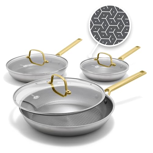 GreenPan Hybrid 6 Piece (8",10" & 12") Stainless Steel Skillets with Lids