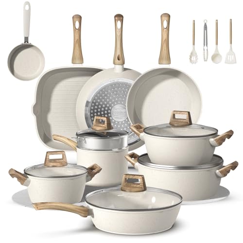 Bazova 25Pcs Pots and Pans Set Non Stick, Titanium-Reinforced Ceramic Cookware Set Non Stick, Non Toxic PFAS-Free Induction Ready, Long-Lasting Performance, Full Kitchen Set with 3 Casseroles