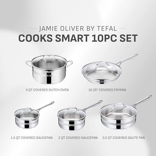 Jamie Oliver by T-fal Cooks Smart 10-Piece Stainless Steel Cookware Set