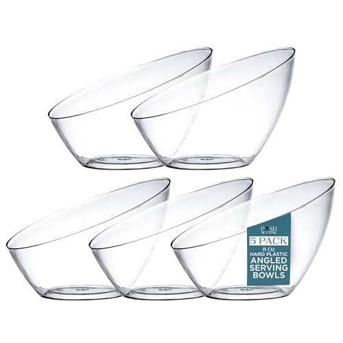5 Pack Clear Angled Plastic Serving Bowls Disposable for Party Table 8oz | Angled Bowl Design. Chip, Candy, Salad & Fruit Use. Disposable Party Tableware. Buffet & Wedding Serving. Clear Plastic.