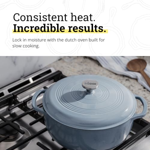 Lodge Essential Enamel Cast Iron Dutch Oven, 7.5 Quart, Storm Blue