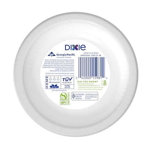 Dixie Small Paper Bowls 10 Oz, 72 Count, Disposable Bowls, Great for Snacks | Microwave-safe, soak-proof shield; disposable dessert bowls, for salads and meal prep, small paper bowls for easy cleanup