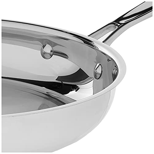 Cuisinart 10-Inch Open Skillet, Stainless Steel Skillet Large Kitchen Pan, Dishwasher Safe, Compatible with Induction, Electric, Gas Cooktops, Oven Safe Saucepan, Cool Grip Handles