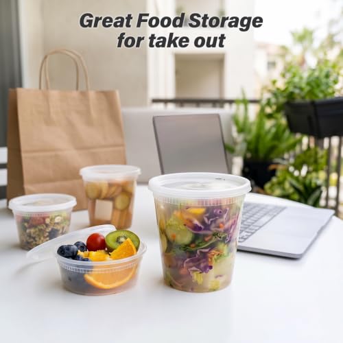 Dealusy 60 Set Deli Containers with Lids, 32/16/8 oz X 20 Set Each | Leak-Proof BPA Free Plastic Take Out Bowls, Food Storage Containers for Takeout, Freezer, Microwave & Dishwasher Safe