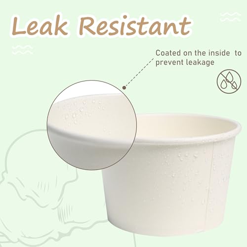 ESSENTIAL Paper Ice Cream Cups, 50 Pcs 8oz Paper Snack Bowls | Disposable Dessert Bowls (No Lids) for Hot or Cold Food, Paper Snack Containers for Sundae, Frozen Yogurt, Soup (White)