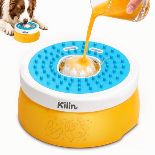 KILIN Slow Feeder Dog Licking Bowl with Rolling Ball,4 Non-Slip Pads,8fl oz | Dog Enrichment Toys for Dogs with Bone Broth, Yogurt and Wet Puppy Treat, Interactive Lick Ball for Dogs with Anxiety