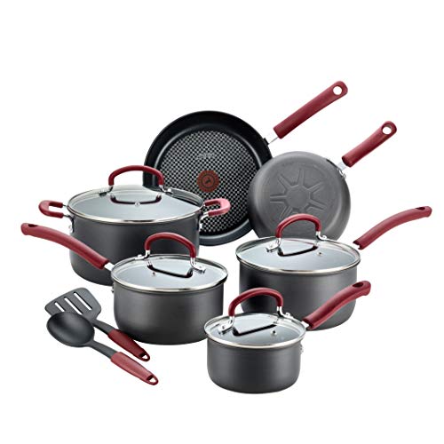 T-fal Ultimate Hard Anodized Nonstick Cookware Set 12 Piece, Oven Broiler Safe 600F, Kitchen Cooking Set w/Fry Pans, Saucepans, Dutch Oven, Kitchen Utensils, Pots and Pans, Dishwasher Safe, Black