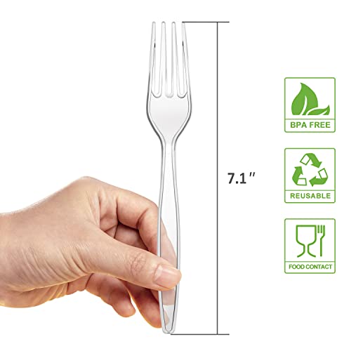 POSATE Plastic Forks Heavy Duty, Clear Disposable Silverware 100 Count | BPA-Free, Heat Resistant Heavyweight Forks Quality Cutlery Sturdy Utensils for Wedding Party