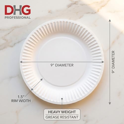 DHG PROFESSIONAL The Heavy Weight Standard 9-Inch Grease Resistant Paper Plates coated, White 125 Plates