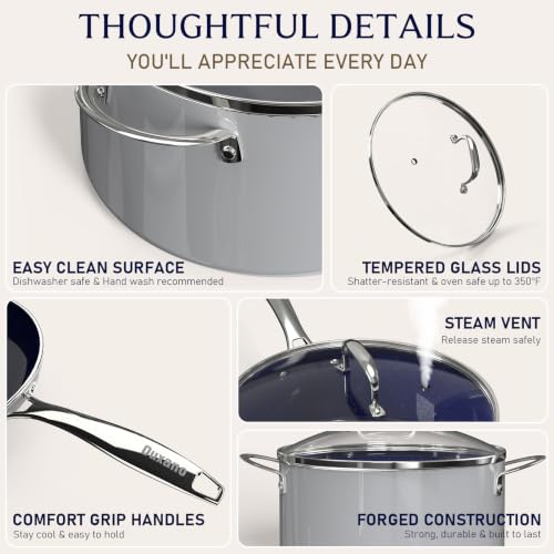 14PC Pots and Pans Set Non Stick Gray, Ceramic Cookware Set, 9H Diamond-Reinforced, Forged Aluminum Fast Even Heating, PFAS-Free, Stay-Cool Stainless Handles, Induction, Oven & Dishwasher Safe