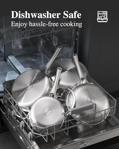 Stainless Steel Cookware Set,Tir-Ply Pots and Pans Set,10 Pcs Stainless Steel Induction Kitchen Cookware Sets,PFOA Free, Frying Pans, Au Gratin Pan,Saute Pan & Stock Pot,Compatible with All Cooktops